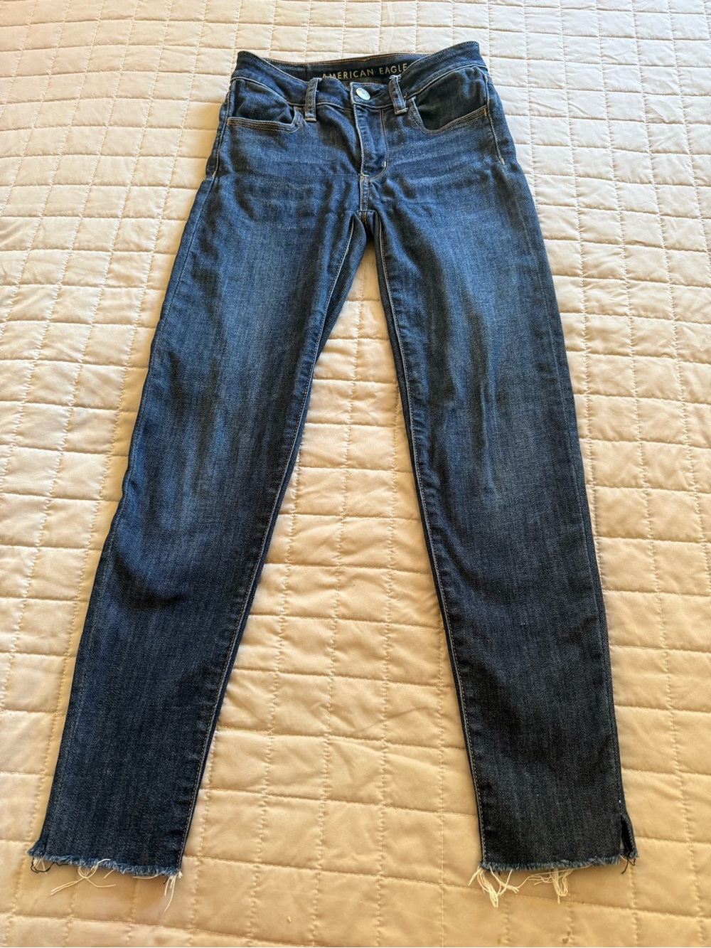 American Eagle Outfitters Indigo Skinny Jeans with Raw Hem